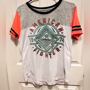 American Fighter White Tee with Mint and Coral Graphic Sz Large